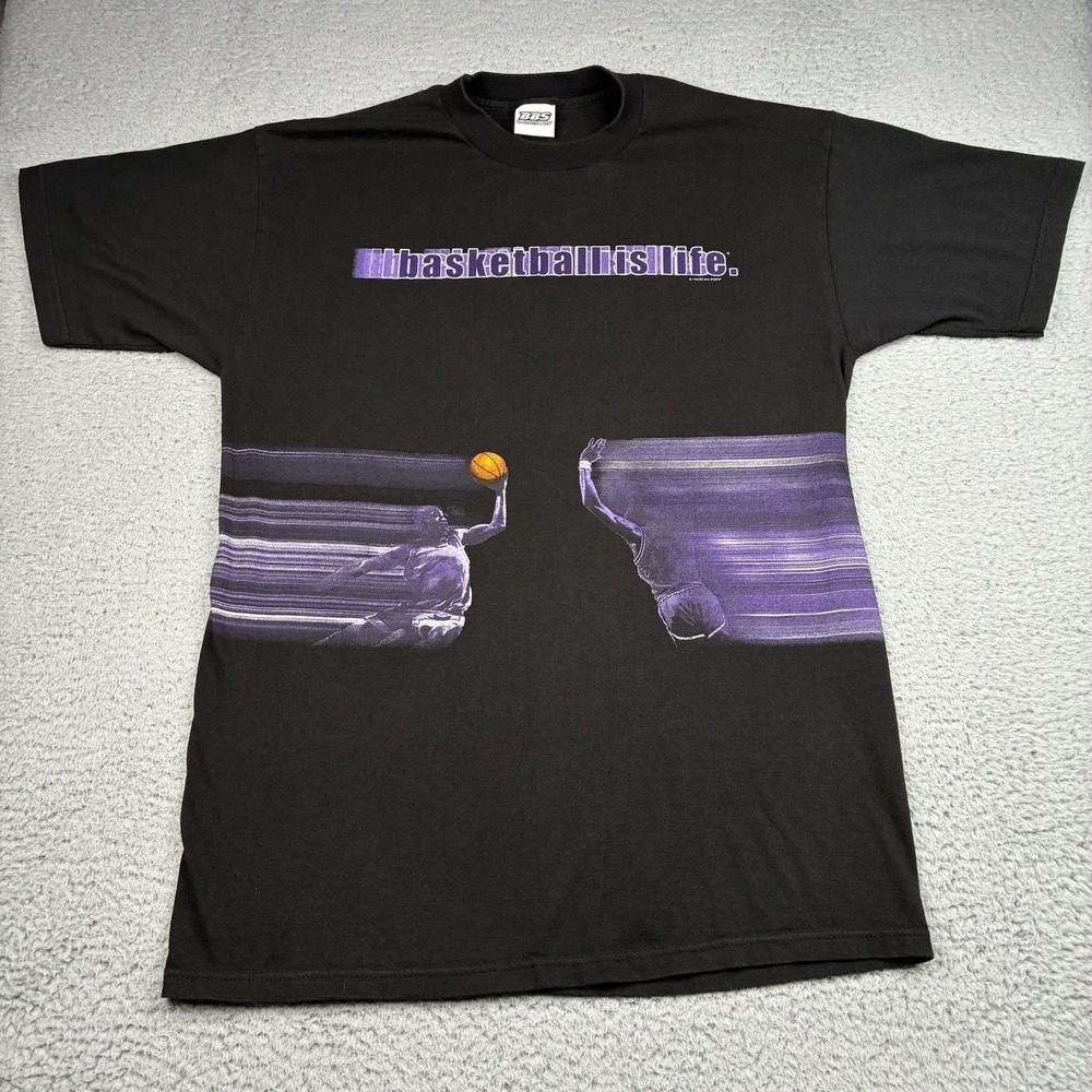 Vintage 90s Basketball Is Life Big Ball Sports T-Shirt Men's L Wrap Around USA